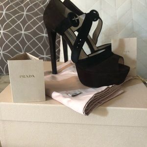 Authentic Brown/ Black Suede Prada Pumps